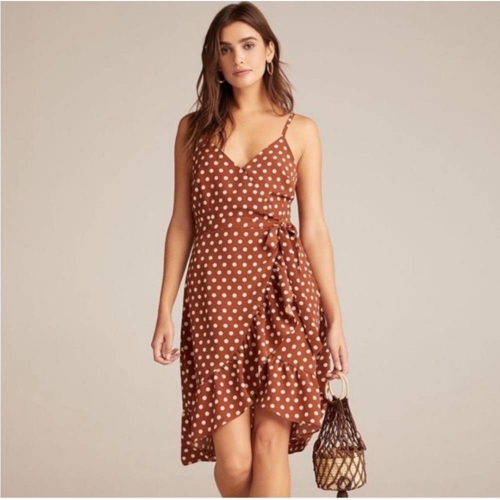 Sanctuary Rust Brown Polka Dot Wrap Midi Dress